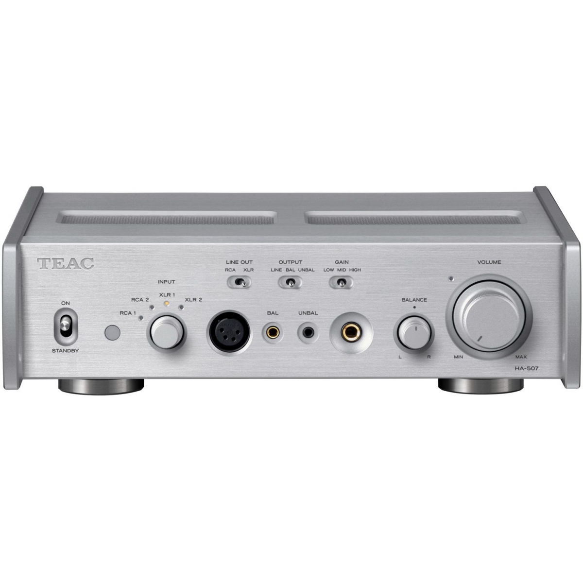 Teac HA-507 耳機功率擴音機/模擬前級放大器（銀色）：全平衡雙單聲道、6.7W耳機驅動力、無風扇設計